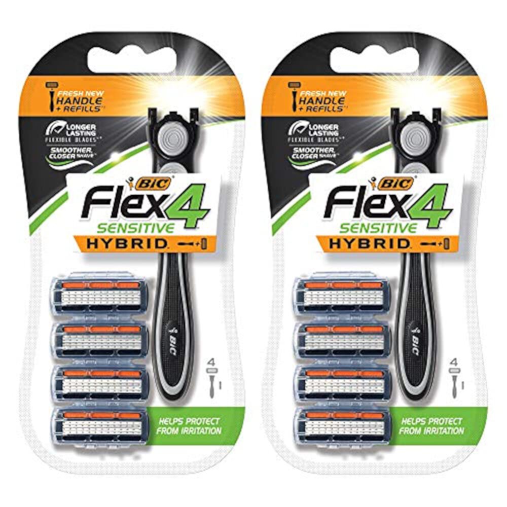 BIC Flex 4 Sensitive Hybrid Men s 4 Blade Disposable Razor 1 Handle and 4 Cartridges Pack of 2 2 Handles and 8 Cartridges BIC