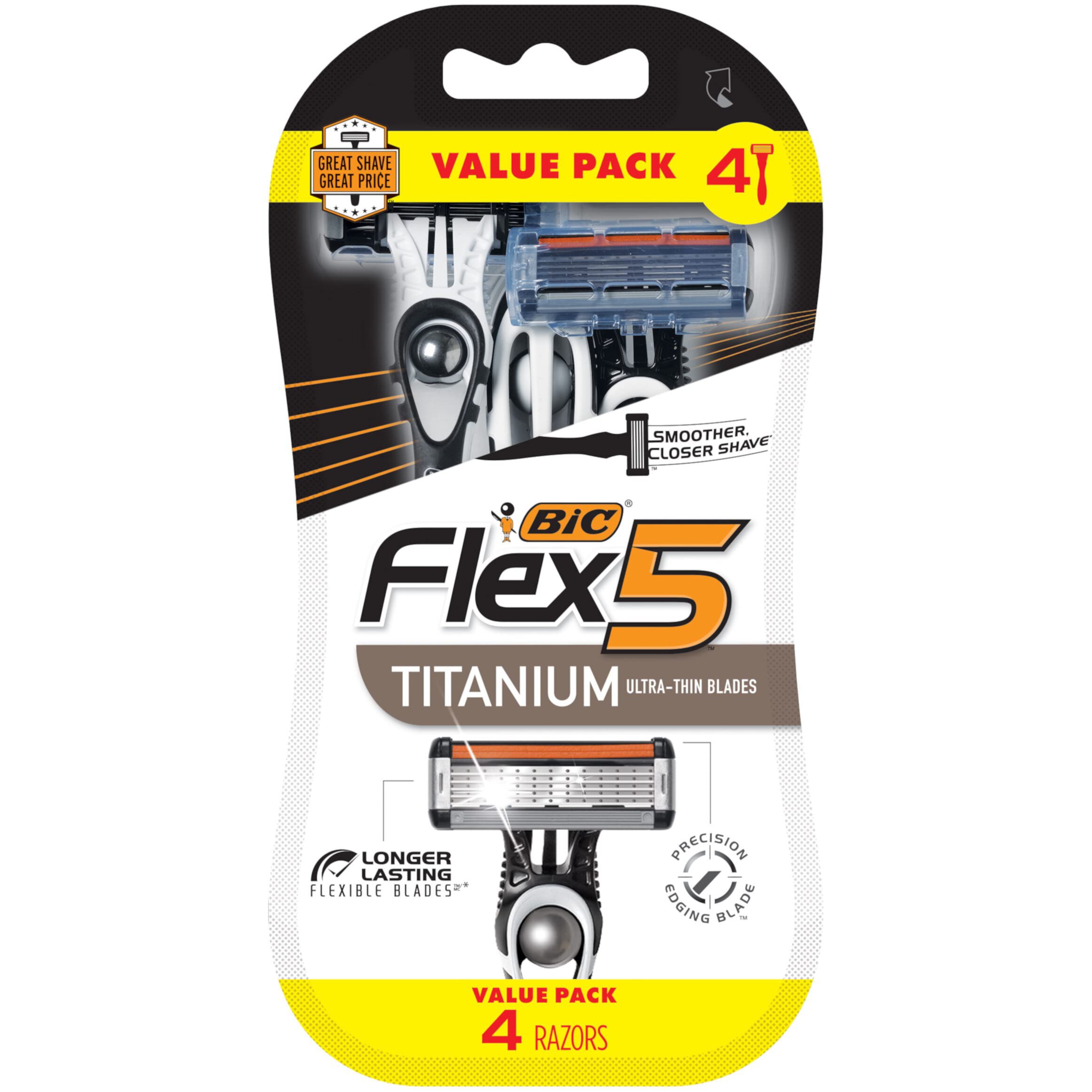 BIC Flex 5 Titanium 5-Blade Disposable Razor for Men, Sensitive Skin Razor For a Smooth, Comfortable and Close Shave, 4 Piece Razor Set kk15 kk15 BIC