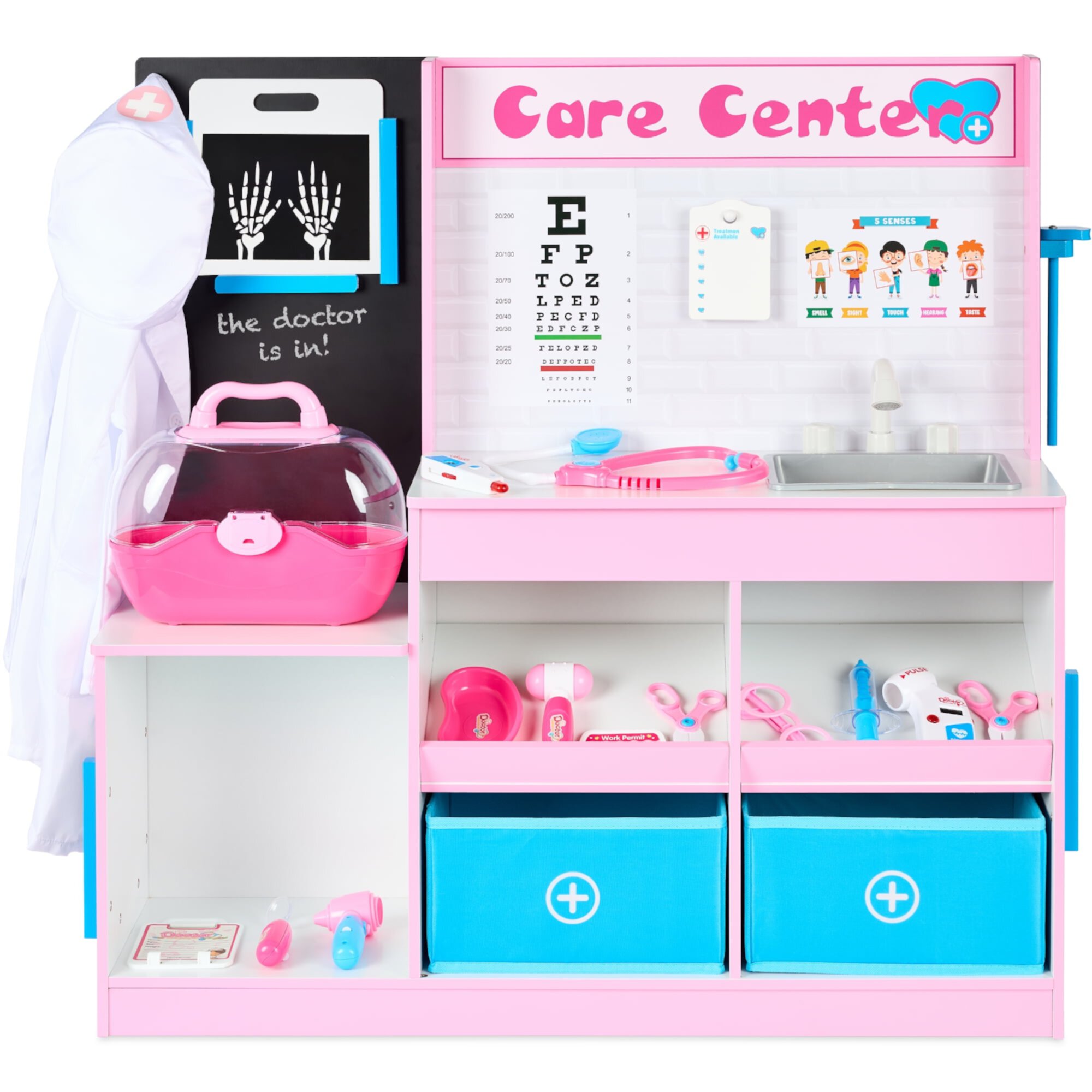 Best Choice Products Pretend Play Doctor's Office, Wooden Toy Set for Kids w/ Carrying Case, Accessories Included - Blue Best Choice Products