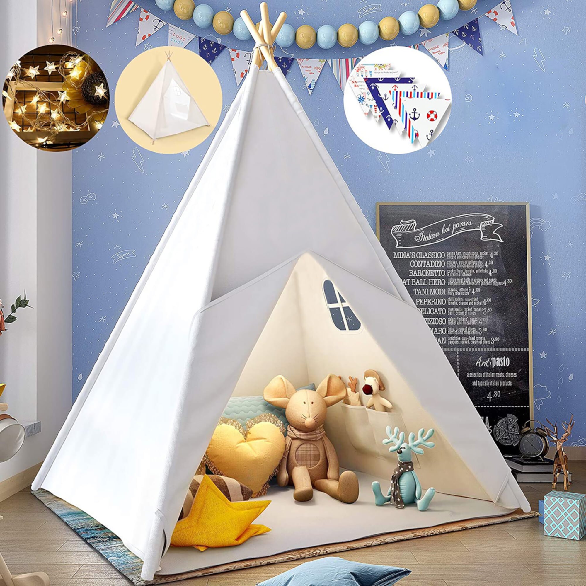 Wilwolfer Teepee Tent for Kids 3-10 Years Toddlers Indoor Outdoor White Canvas Playhosue Wilwolfer