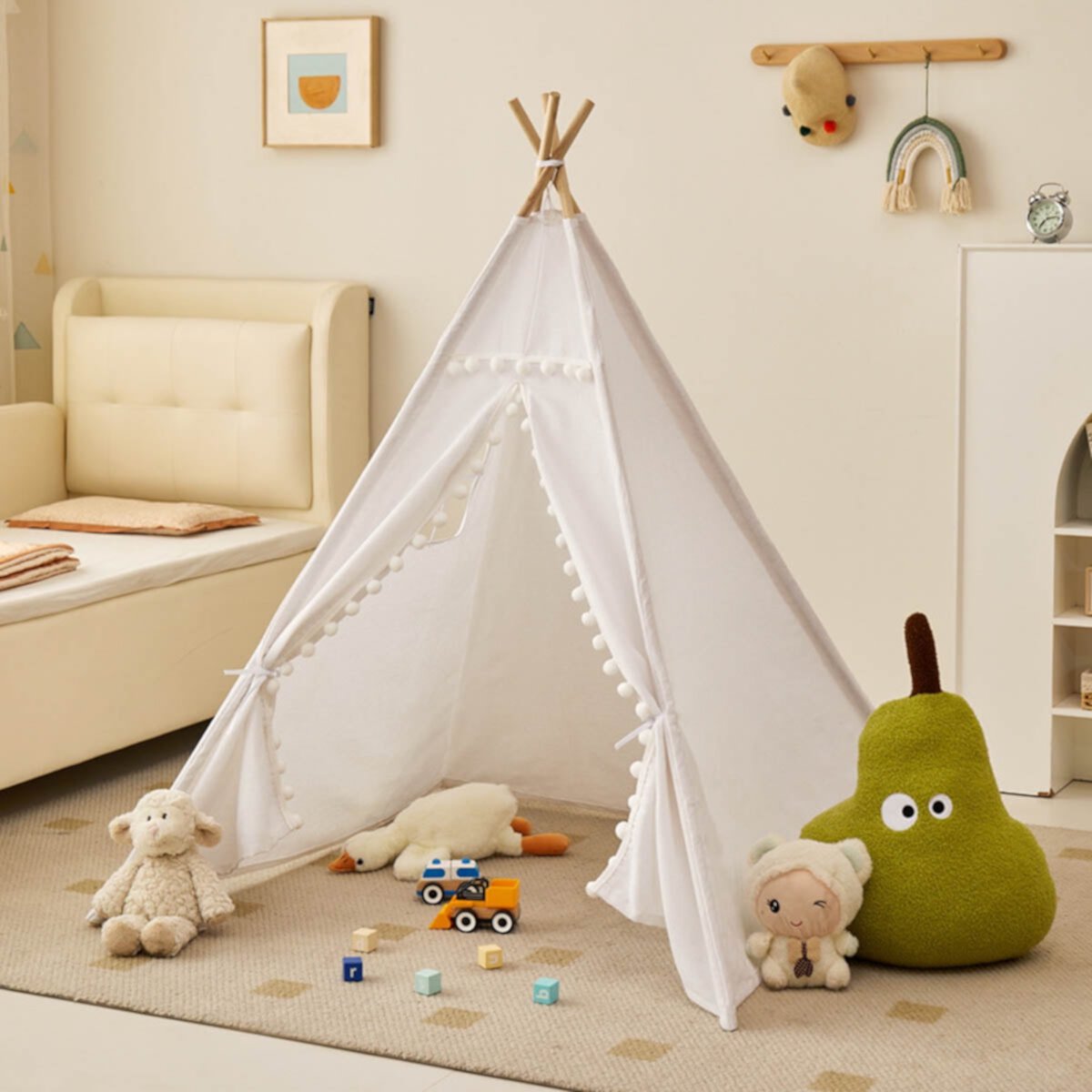 Petyoung Teepee Tent for Kids, Tent Indoor Canvas Toddler Tent - Kids Teepee Tent for Girls & Boys, Washable Tipi Tent Kids Boho Tent - Foldable Kids Play Tent Petyoung