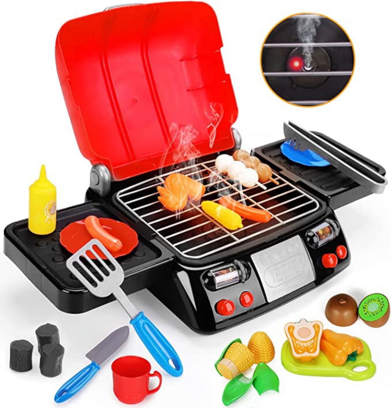 RUVINCE Kids BBQ Grill Playset - Kitchen Toy Grill Set with Smoke & Light RUVINCE