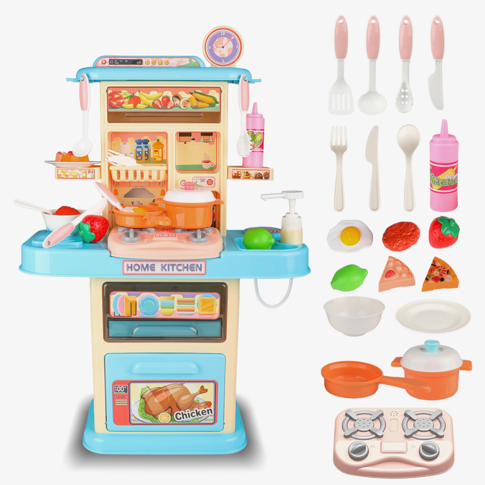 Freecat Play Kitchen Sets for Little Girls , Pretend Play Toys for Girls Toddlers 3 4 5 6+ Years Old, Sink, Stove, Play Food, Birthday Christmas Gifts for Girls with Lights & Sounds. Freecat