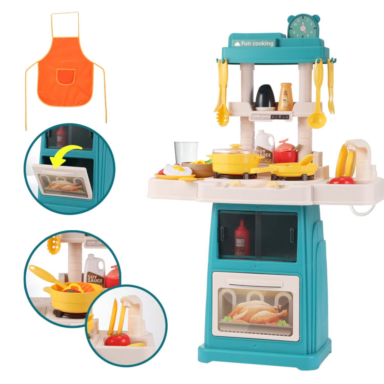 Play Kitchen Set for Kids, Lictin 48PCS Kitchen Playset with Real Sounds & Lights, Simulation Kitchen Cooking Toys with Apron, Pretend Play Food Toys Gift for Boys Girls, Green Lictin