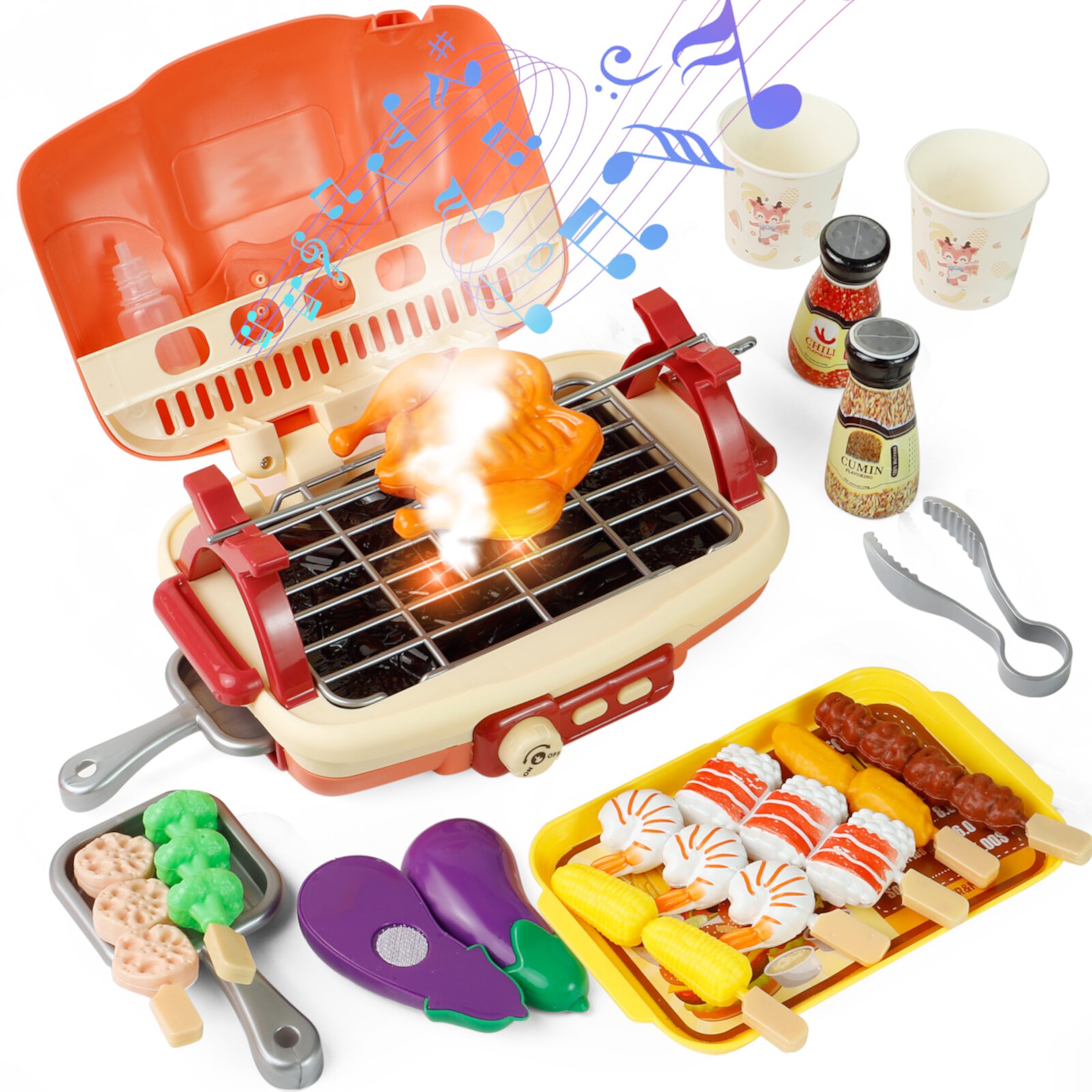 BBQ Play Kitchen Toys for Kids Pretend Barbecue Grill Playset for Boys Girls 3-6 Years Old  Cooking Toy NETNEW