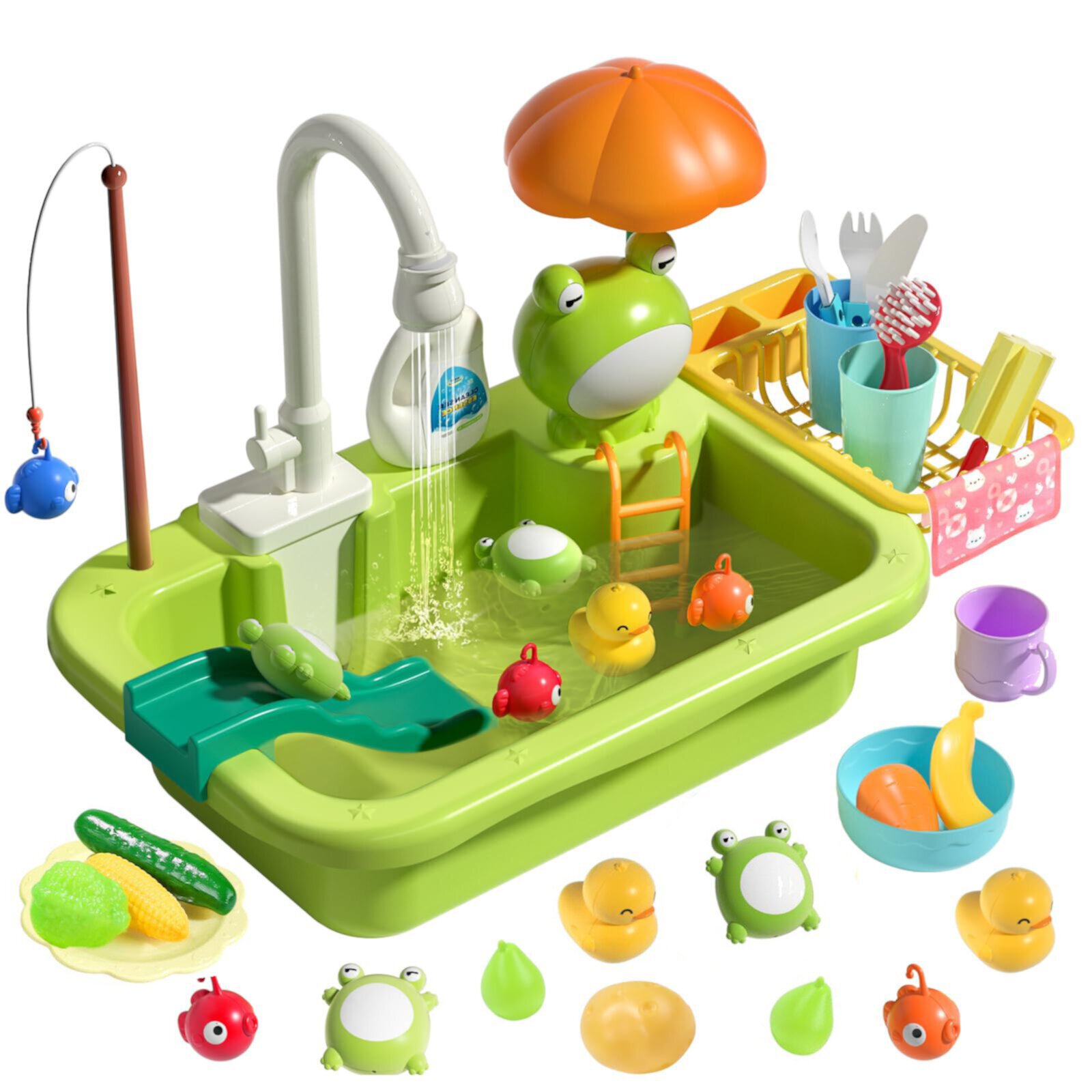 RUVINCE Play Sink with Running Water, Kitchen Toy Sink, 2-in-1 Toddler Sink RUVINCE