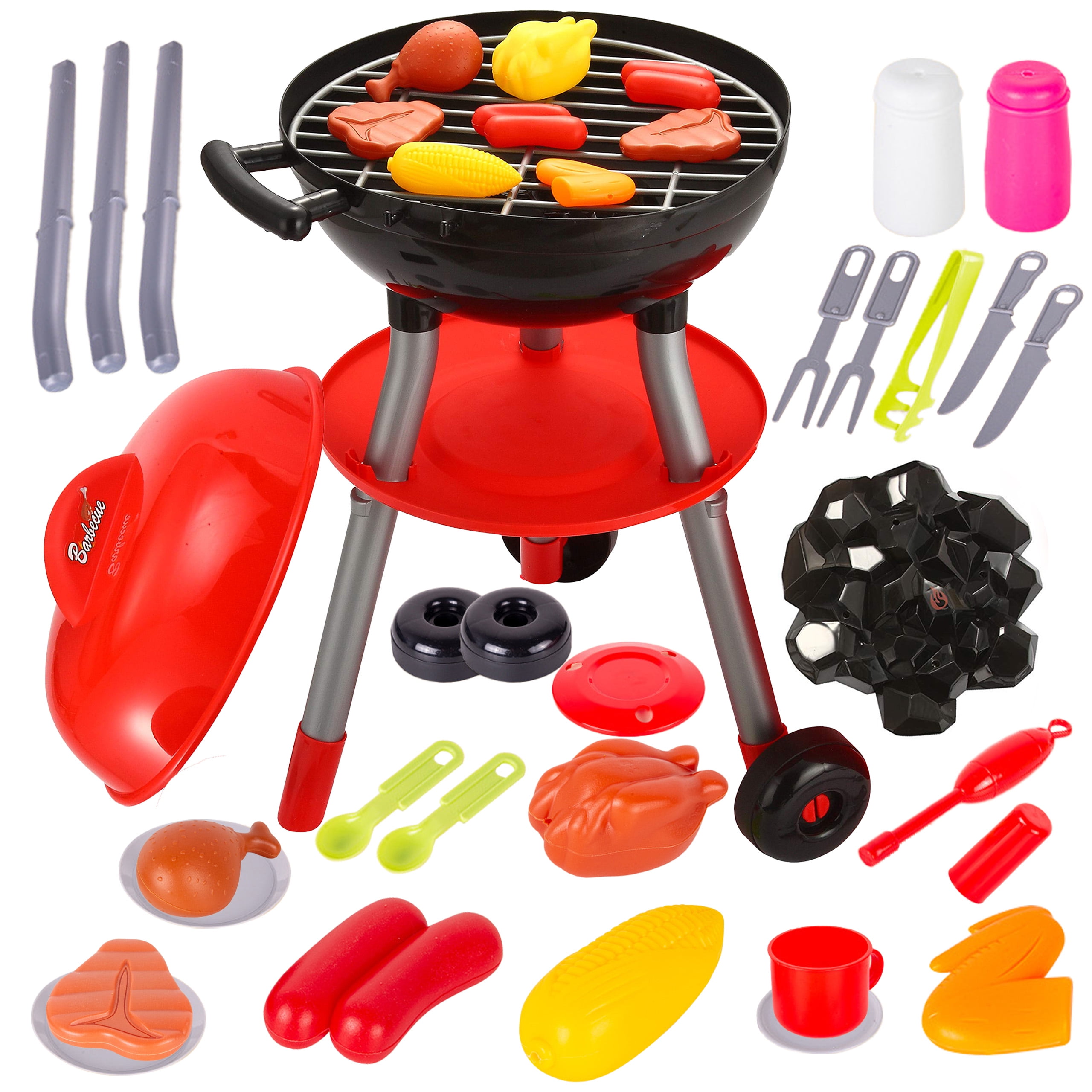 24 PCS Little Chef Kids Kitchen Toys Set, Kids Toy Grill Playset, Interactive Toy BBQ Grill Set with Sound&Light, Pretend Play Outdoor Barbecue Cooking Toys Gift for Kids Boys Girls Ages 3+ RUVINCE