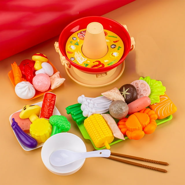 Toys Clearance Kids Kitchen Toy Hot Pot Toys with Play Food Toy Set,Kitchen Play Accessories with Pots and Pans,Cutting Food Toy Utensils,Play Dishes Learning Toys Gift for Toddlers Boys Girls Toys Clearance