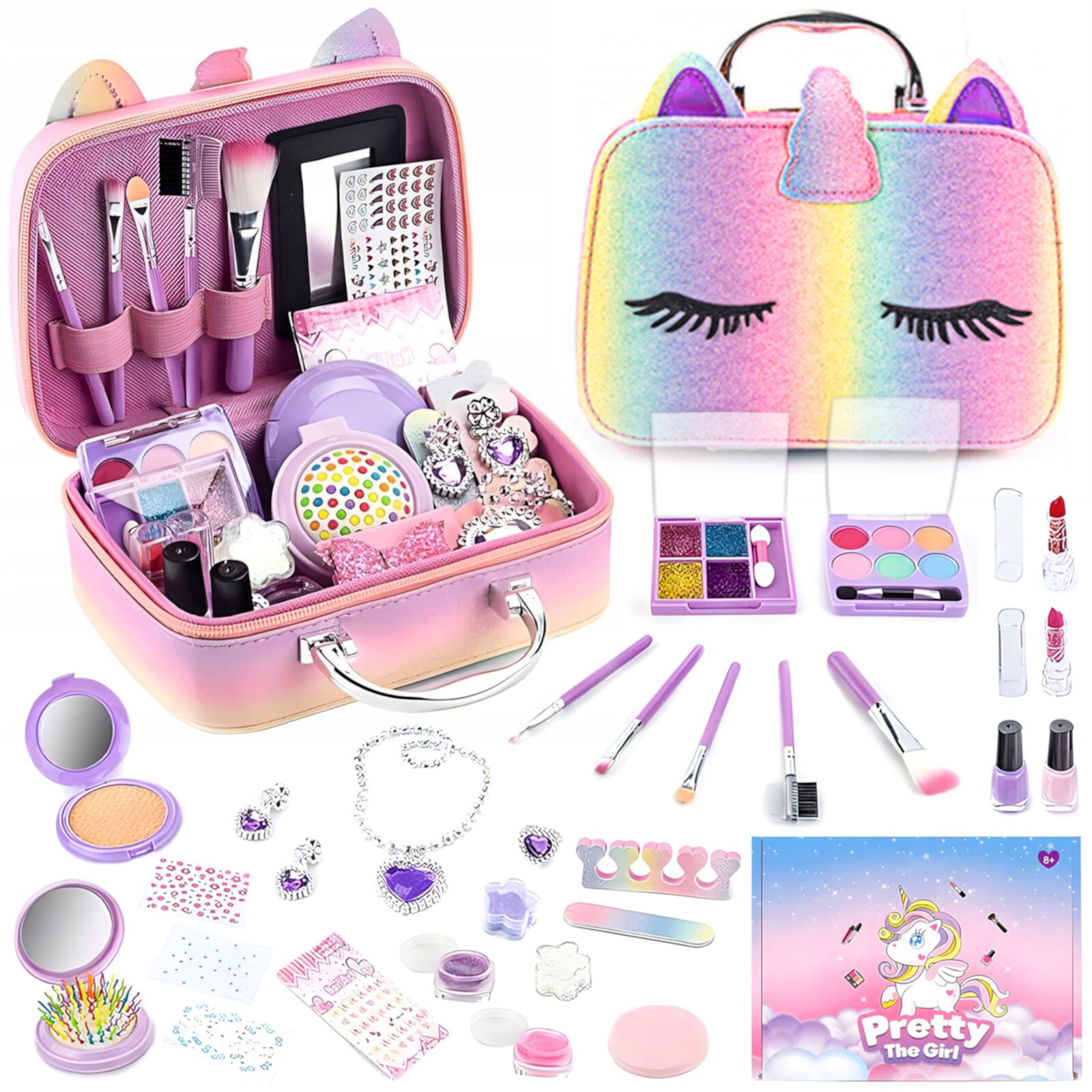 HopeRock Girls Makeup Kit/Set with Unicorn Makeup Bag, 28-in-1 Little Girls Makeup Kit for Kids 4-8-12 Toys ,Pretend Princess Christmas/Birthday Gift for Kids Toddlers 4 5 6 7 8 9+ Years. HopeRock