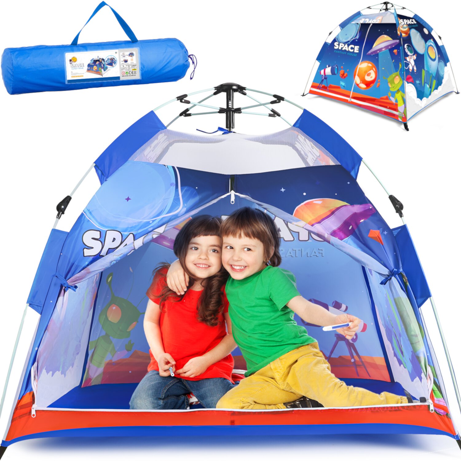 Hot Bee Space World Kids Play Tent, Astronaut Foldable Playhouse for Toddlers, Indoor & Outdoor Auto Pop up Spaceship Tent Set, Birthday Party Christmas Gift for Boys Girls Ages 3 4 5 7 8 Hot Bee