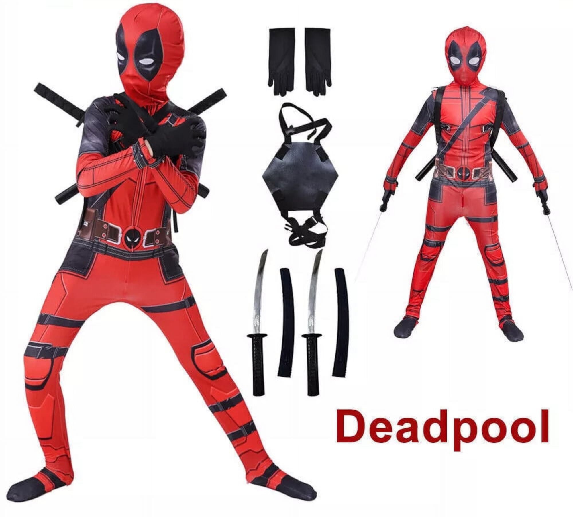 Deadp-ool Costume Kids Bodysuit Boys Fancy Dress Party Deadpol Cosplay Clothing Deadpoo-l Suits for Boys Fancy Dress Party Costume Movie Cosplay for Kids Adults Guvpev