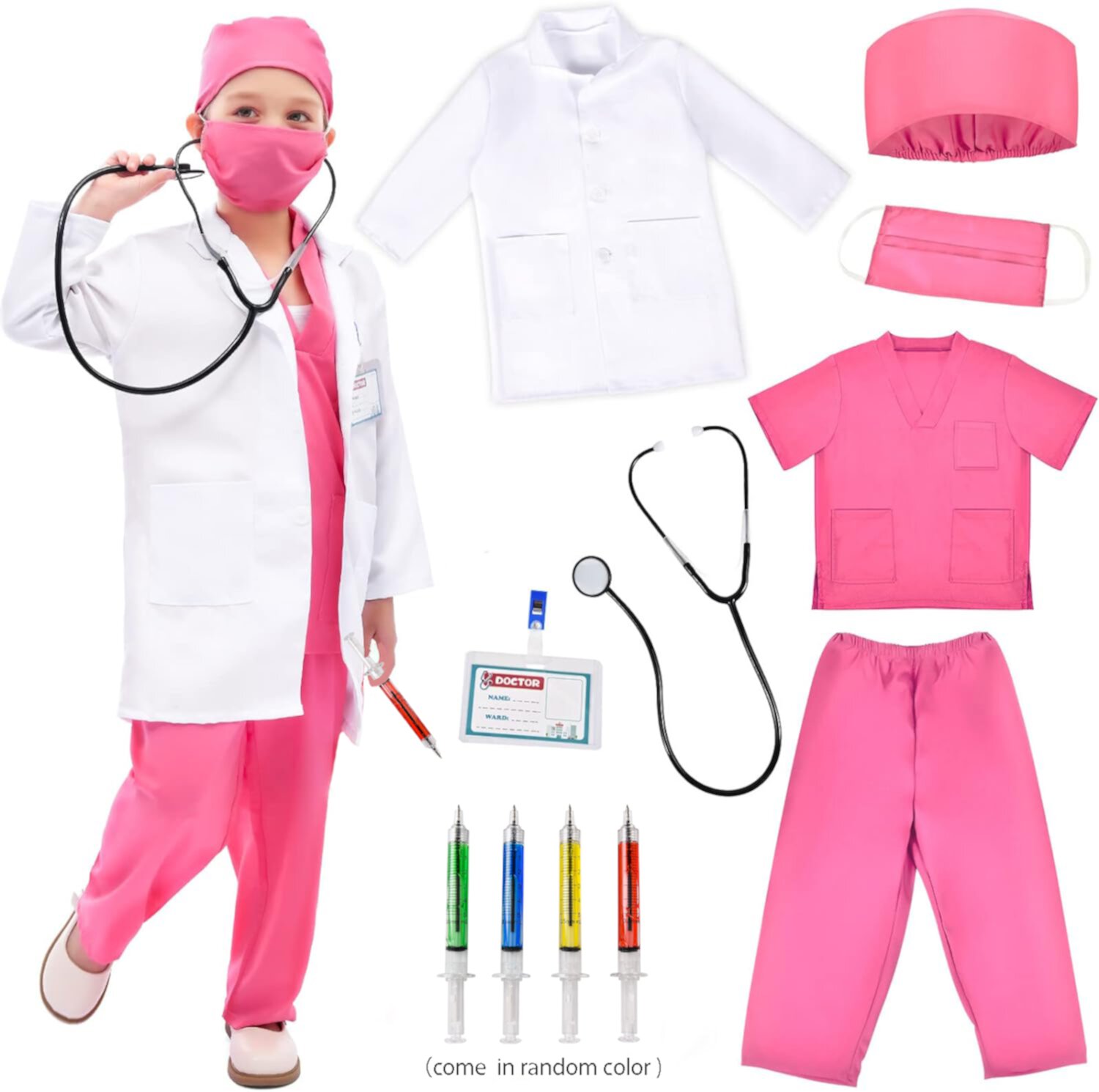 Детский Костюм Врача INvench Розовый с Lab Coat для Дня Хэллоуина Возраст 8-12 Лет INvench