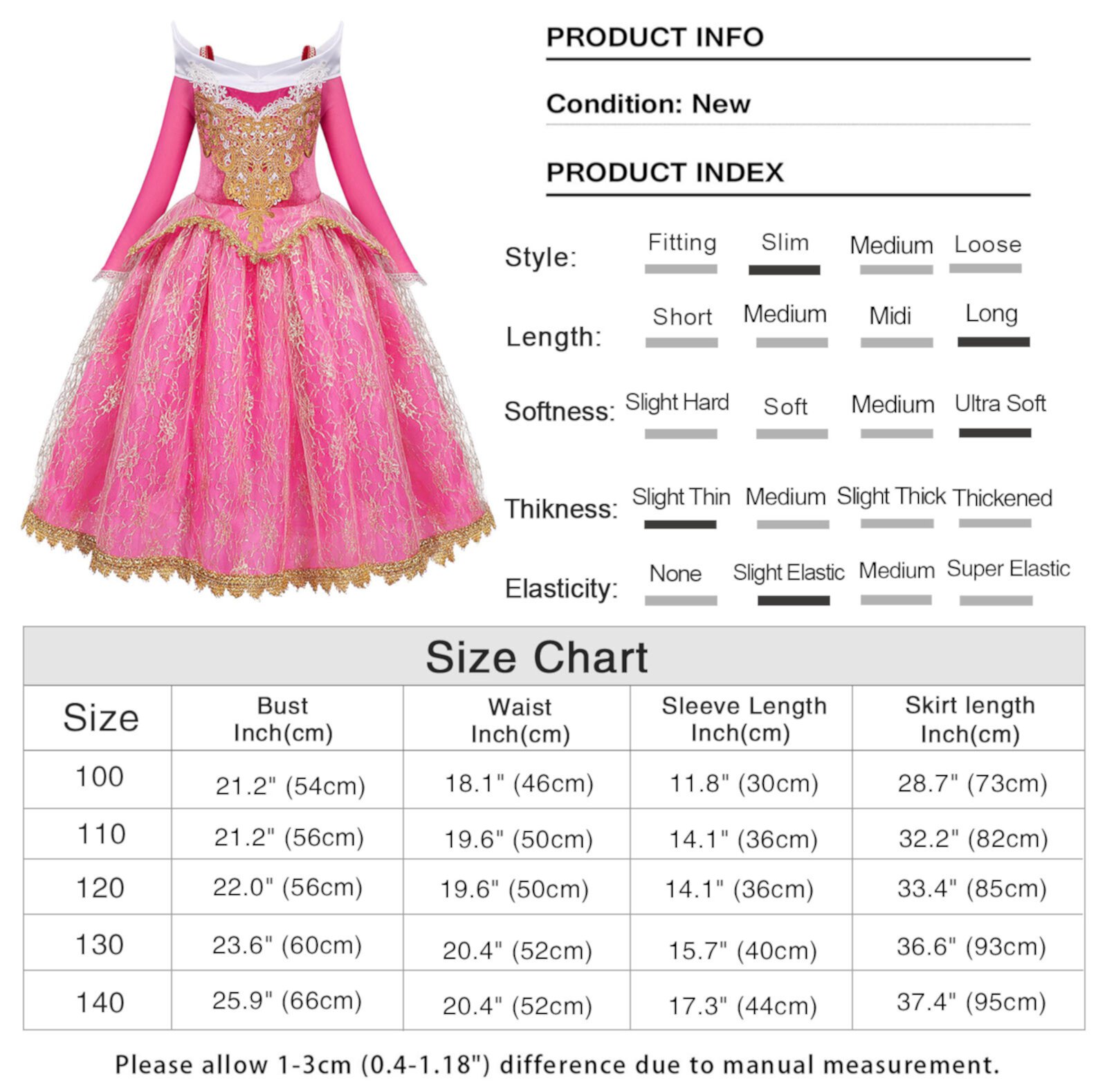 Jurebecia Girls Aurora Princess Dress up Fancy Birthday Party Cosplay for Kids Ball Gown Evening Gown Casual Outfits Dresses with Accessories Visit the Jurebecia Store