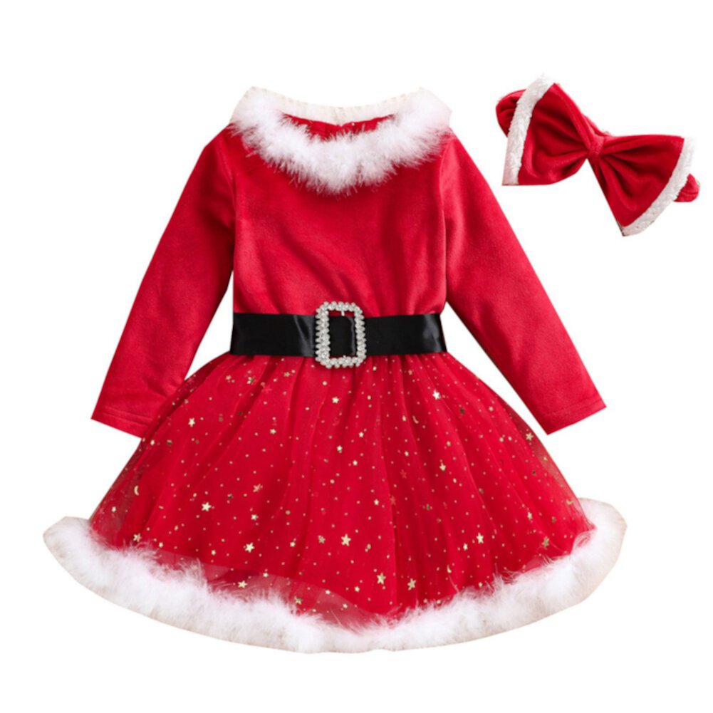 Yuanyu Toddler Baby Girl Christmas Dress Long Sleeve Dress Outfit for Xms Holiday Wedding Party 1-5 Years Popvcly