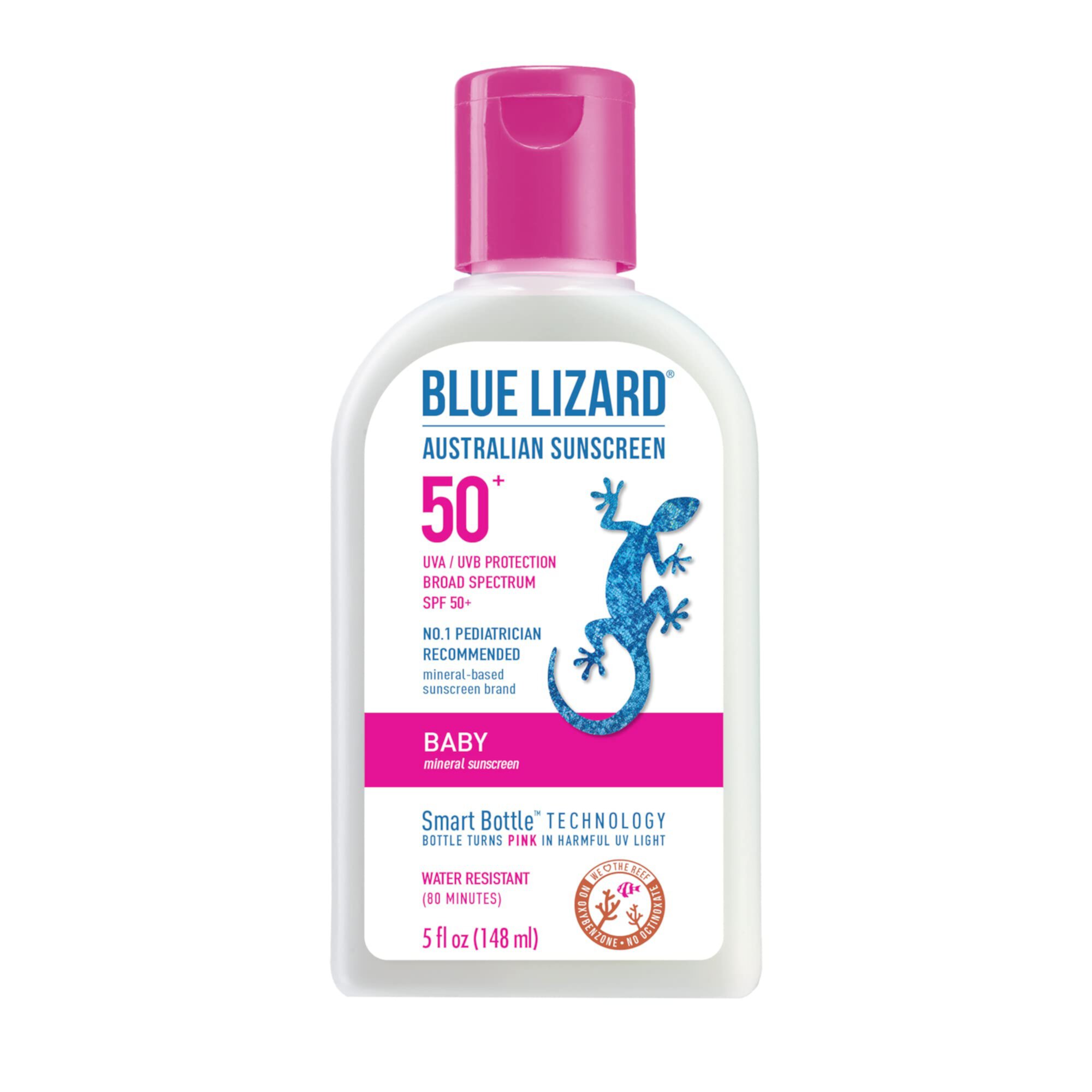 Blue Lizard Baby Mineral Sunscreen with Zinc Oxide, Water Resistant, UVA/UVB Protection with Smart Technology - Fragrance Free, Unscented, SPF 50 - 5 Fl Oz - Bottle Blue Lizard