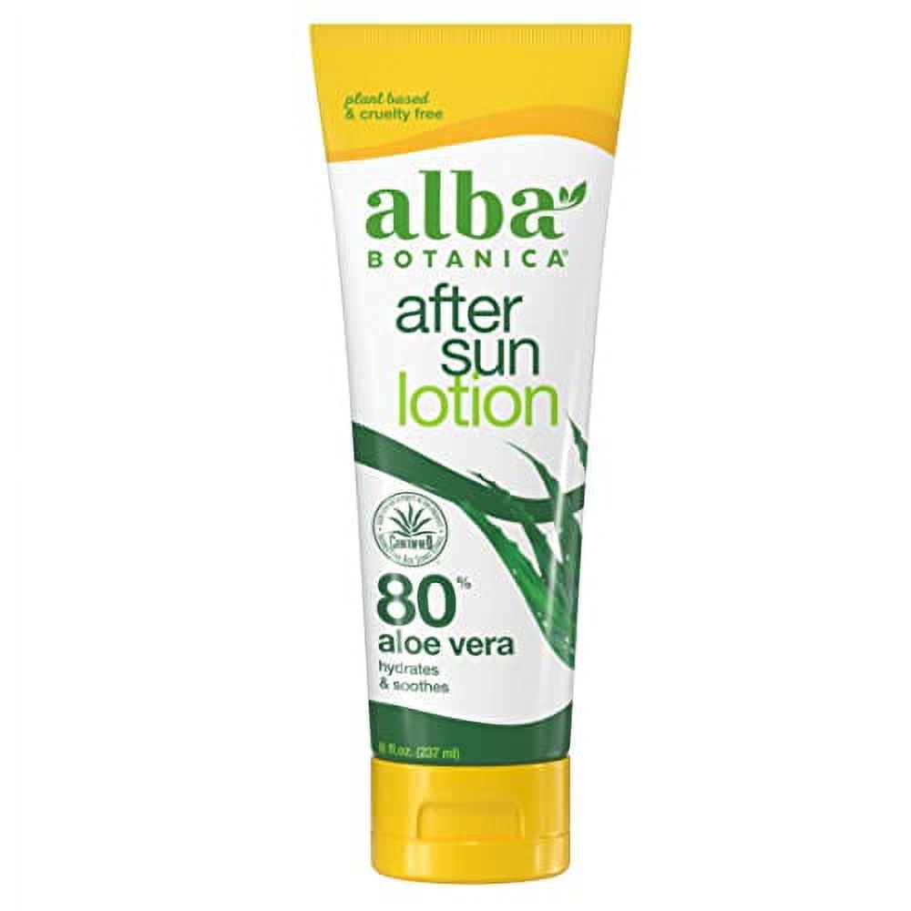 Alba Botanica Aloe Vera Lotion for Skin, Soothing After Sun Treatment for Face and Body, Made with Purity Certified 80% Aloe Vera Gel Formula, 8 fl. oz. Tube Alba Botanica