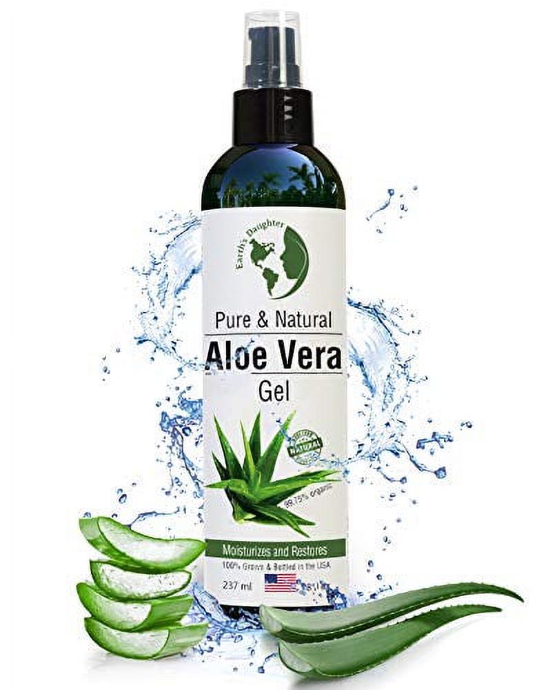 Earth's Daughter Organic Aloe Vera Gel from 100% Pure and Natural Cold Pressed Aloe - Great for Face - Hair- Sunburn - Bug Bites - 8 oz. Earth's Daughter