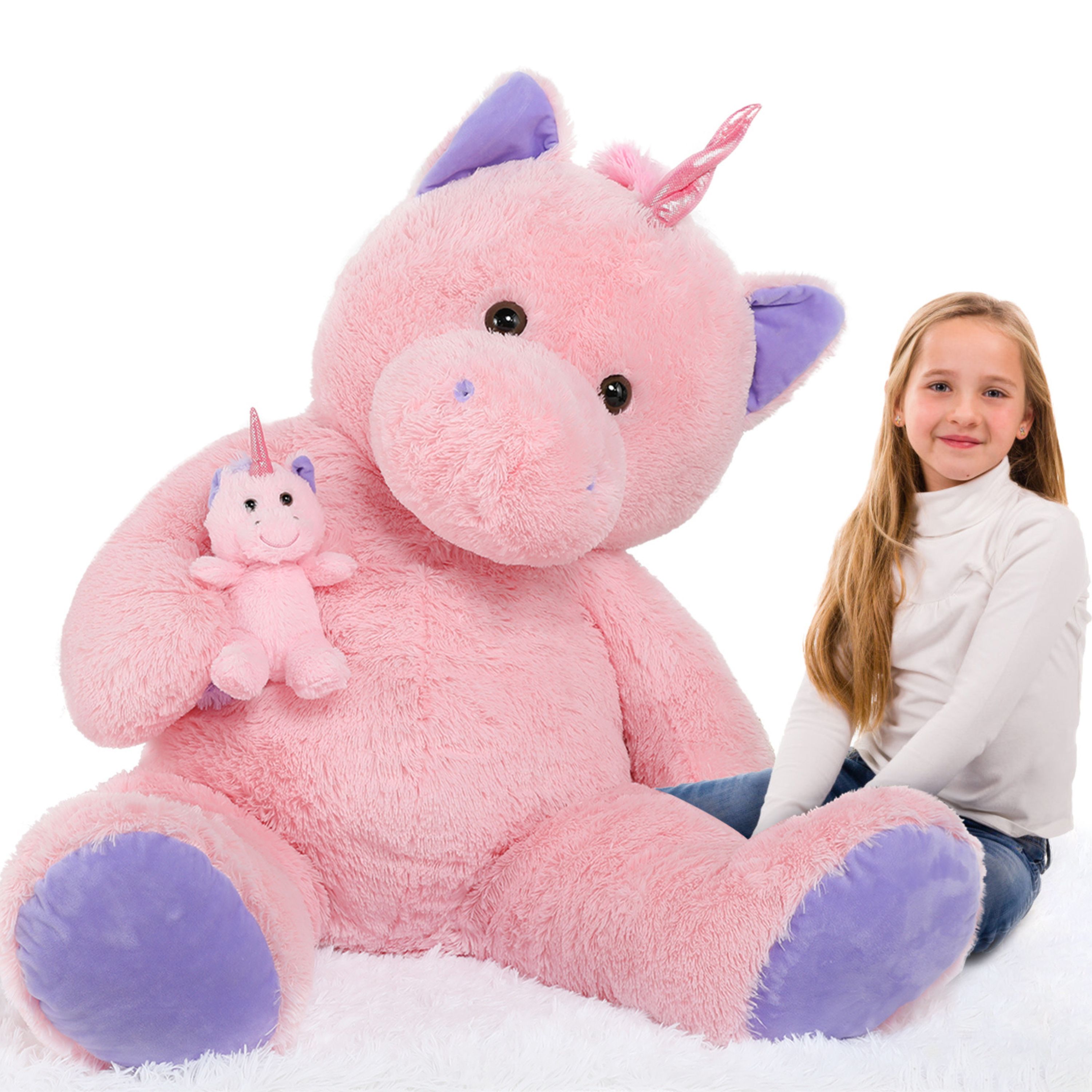 MorisMos 51'' Giant Pink Unicorn Plush Toys Mommy & Baby Unicorn Stuffed Animal Morismos