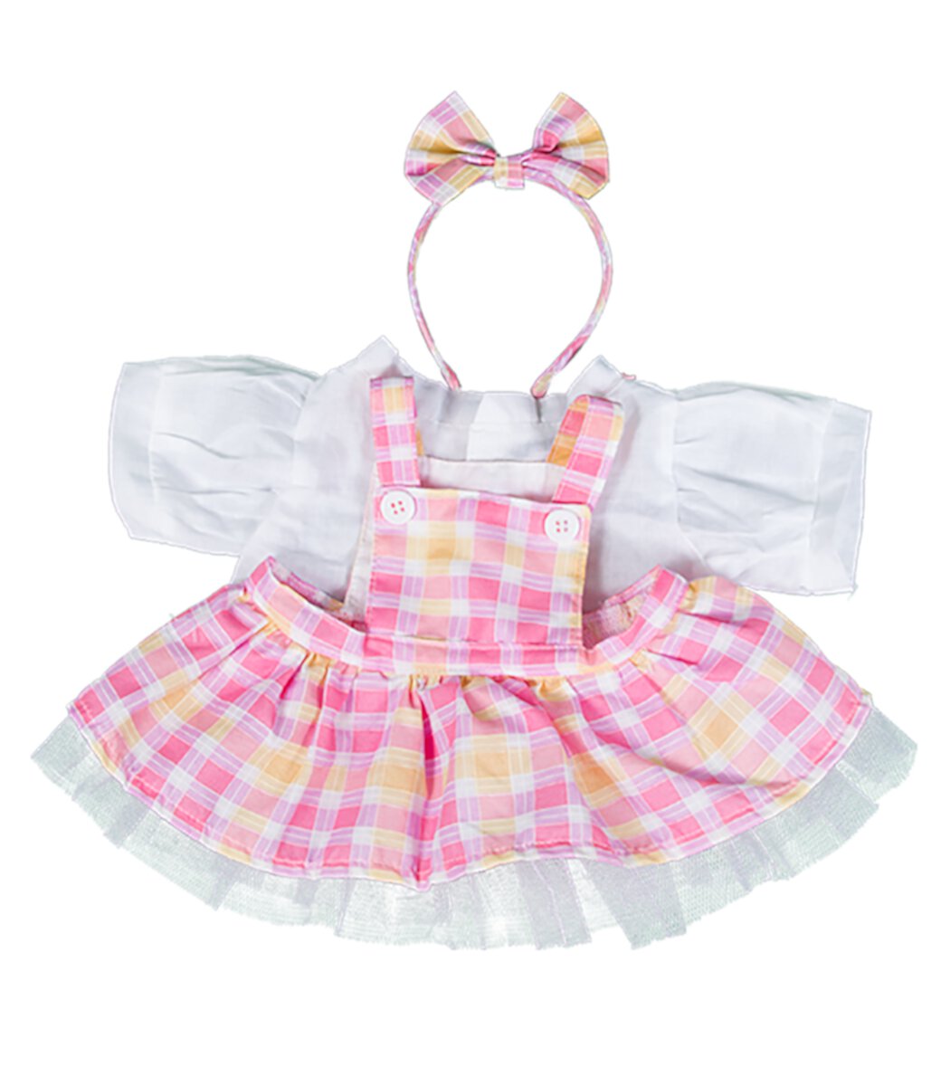 Plaid Pinafore w/ Bow Headband Teddy Bear Clothes Fits Most 14"-18" Build-a-bear and Make Your Own Stuffed Animals Stuffems Toy