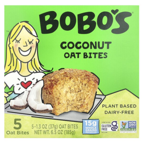 Веганское овсяное печенье с кокосом, без глютена, 5 штук по 37 г Bobo's Oat Bars