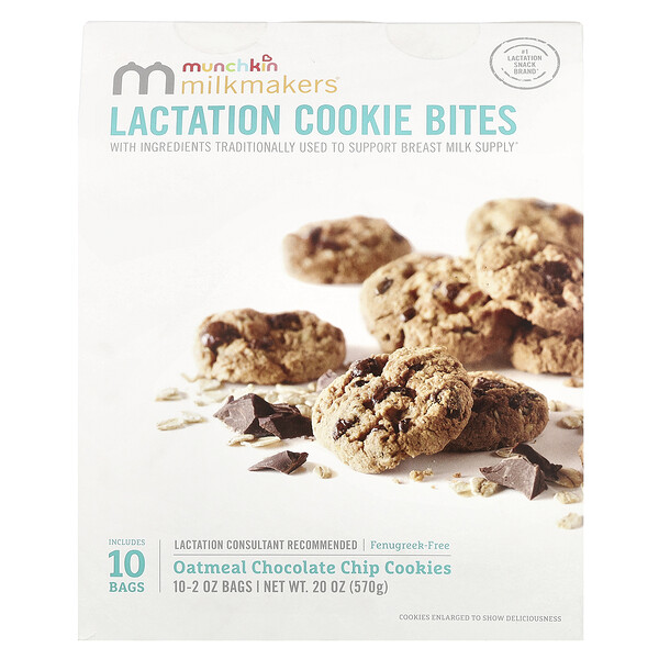 Milkmakers®, Lactation Cookie Bites, Oatmeal Chocolate Chip Cookies, 10 Bags, 2 oz (57 g) Each Munchkin