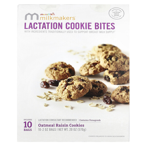 Milkmakers®, Lactation Cookie Bites, Oatmeal Raison Cookies, 10 Bags, 2 oz (57 g) Each Munchkin