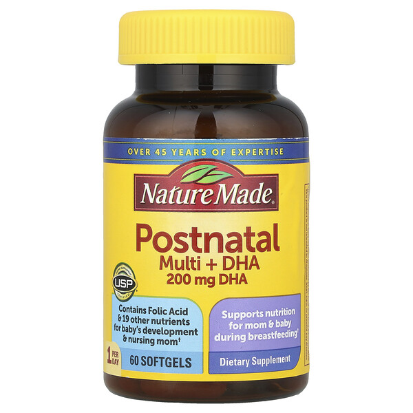 Postnatal Multi + DHA, 60 Softgels (Мягкие капсулы) Nature Made