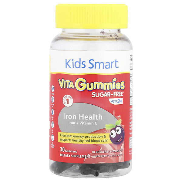 Kids Smart® VITA Gummies®, Iron + Vitamin C, Ages 3+, Blackberry Lemonade, 30 Gummies Bioglan