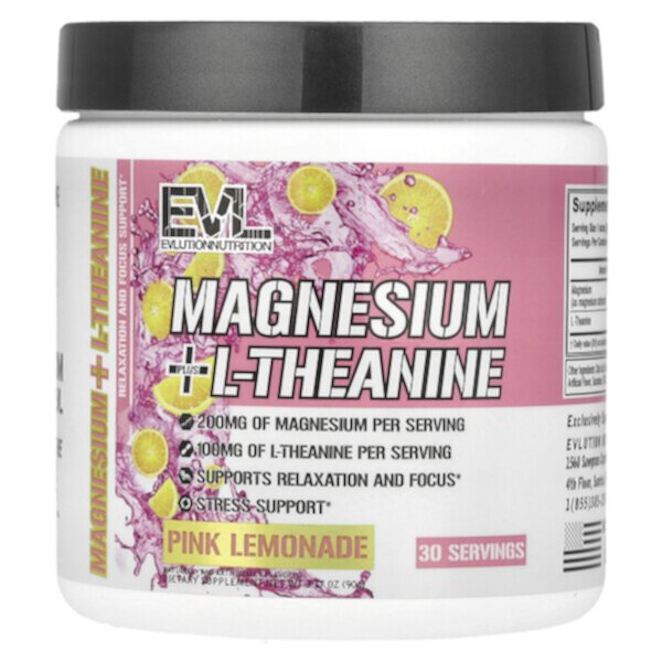 Magnesium + L-Theanine, Pink Lemonade, 3.17 oz (90 g) EVLution Nutrition