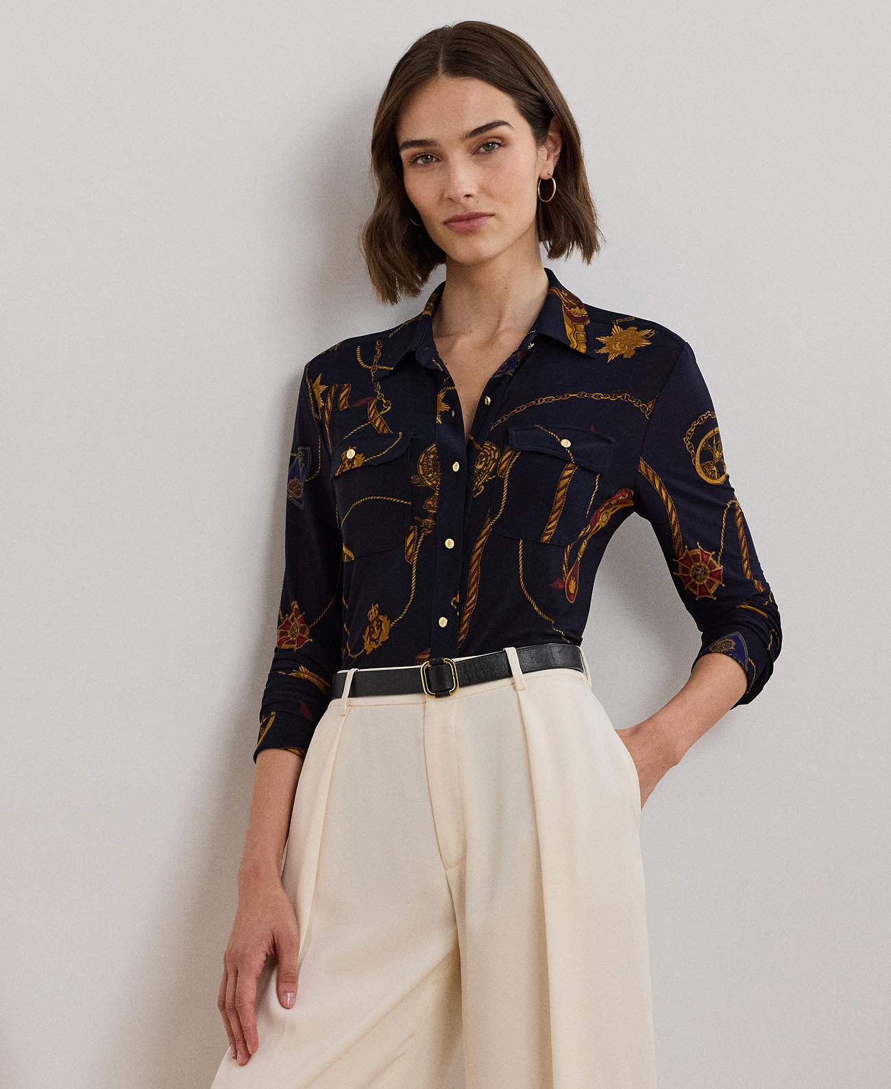 Women's Slim-Fit Belting-Print Jersey Shirt LAUREN Ralph Lauren