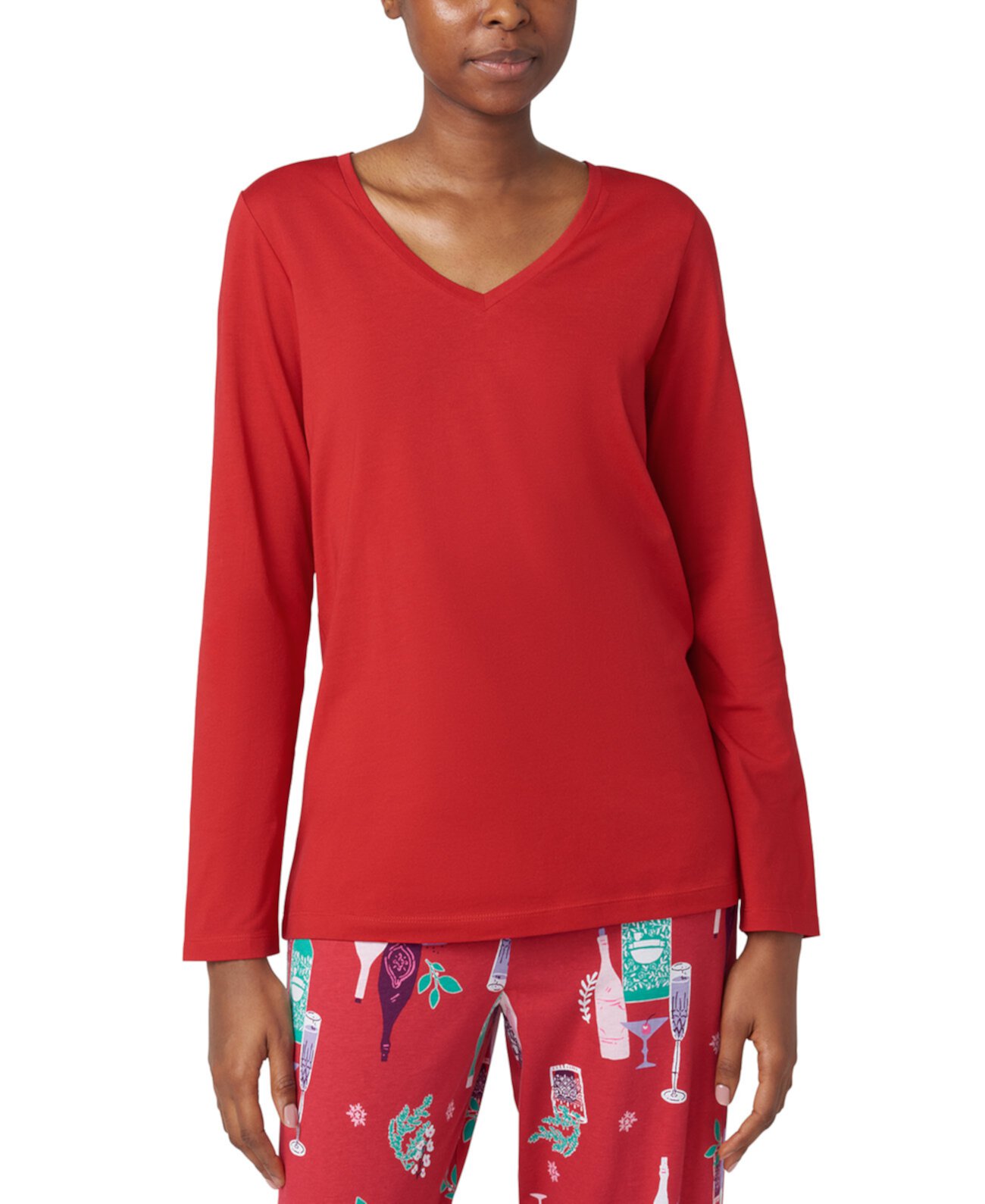 Women's Solid V-Neck Long-Sleeve Pajama Top HUE