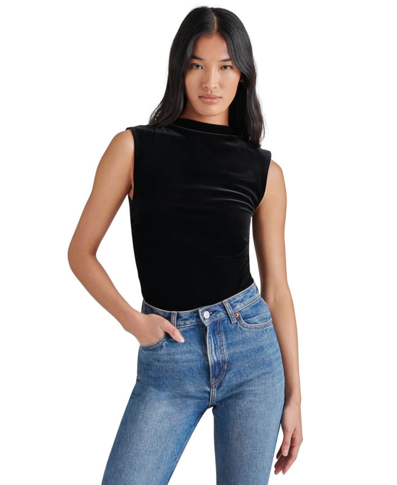 Women's Esen Mock Neck Stretch Velvet Bodysuit Steve Madden