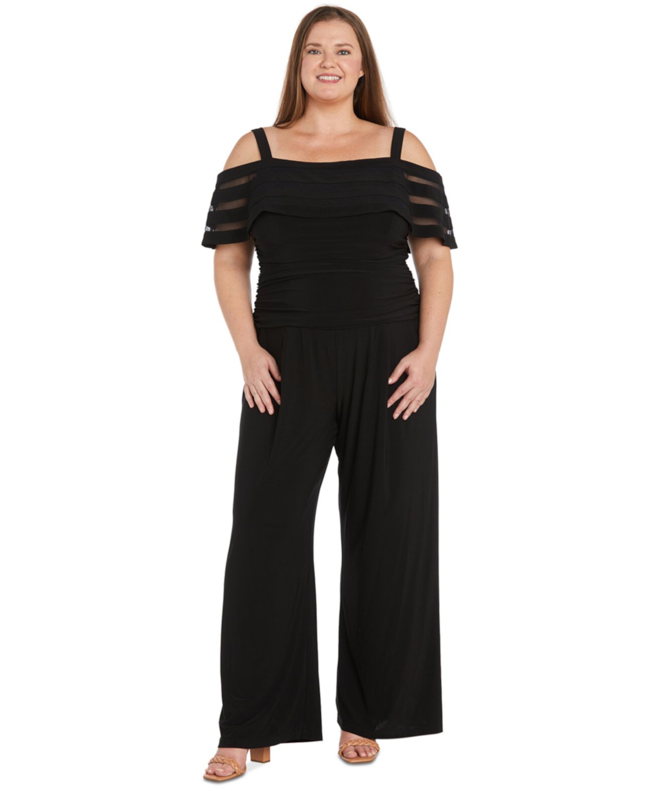 Plus Size Cold-Shoulder Wide-Leg Jumpsuit R & M Richards