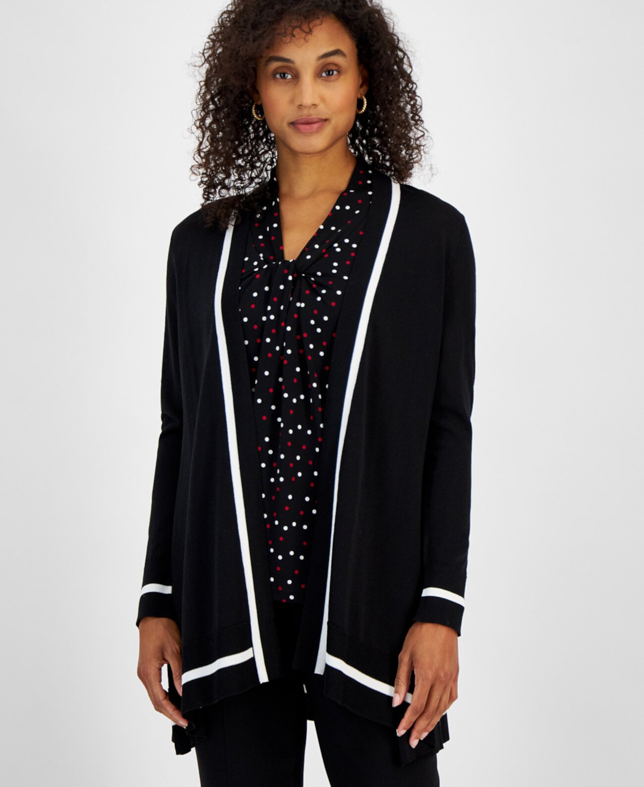 Women's Contrast-Trim Open-Front Cardigan, Regular & Petite Sizes Kasper