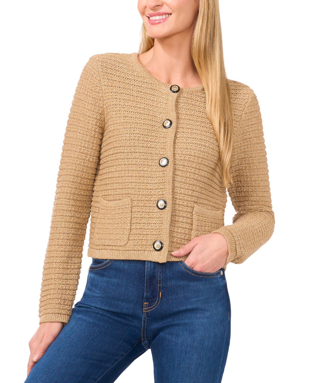 Women's Button-Front Textured Cardigan Sweater CeCe