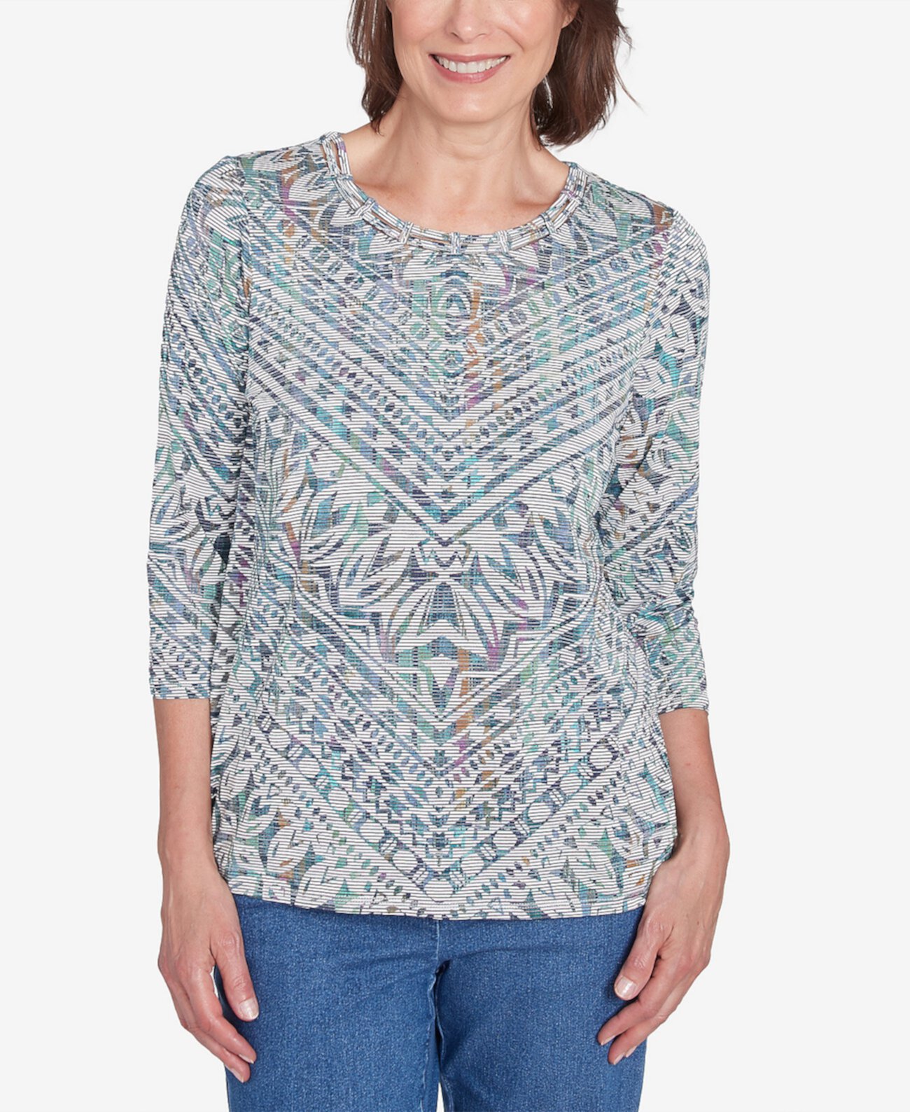 Women's Lake Victoria Kaleidoscope Chevron Double Stripe Top Alfred Dunner