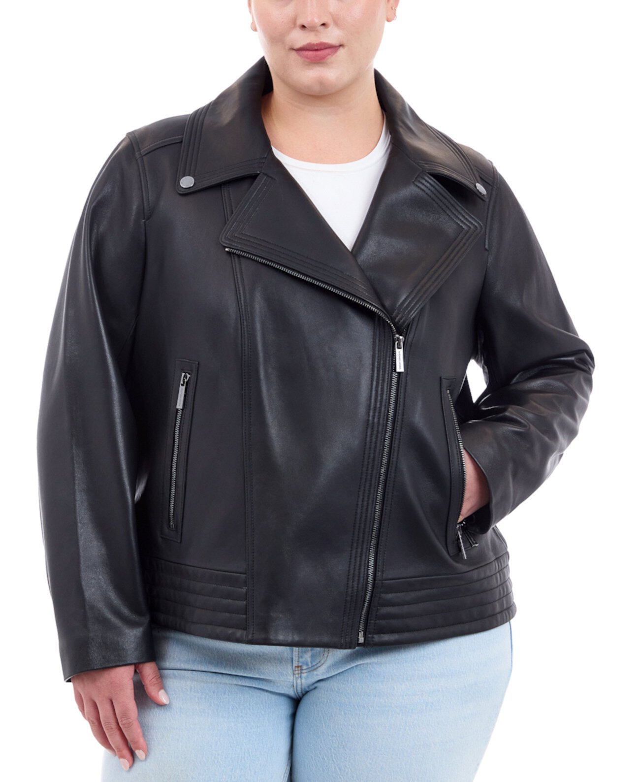 Plus Size Asymmetric Leather Moto Coat Michael Kors