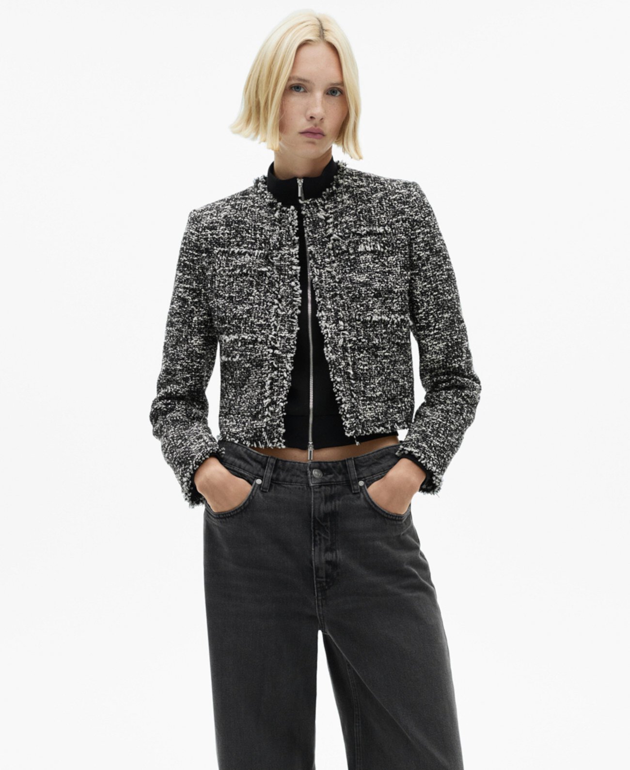 Women's Frayed Ends Tweed Jacket MANGO