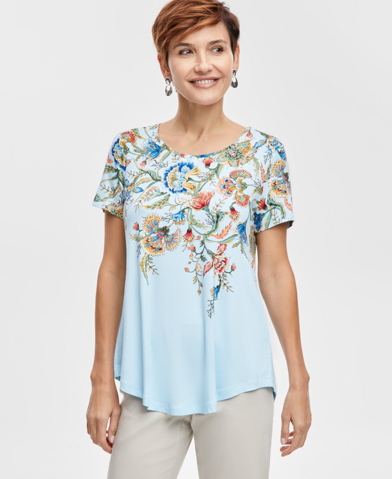 Petite Mariah Floral-Print Short-Sleeve Top, Created for Macy's J&M Collection