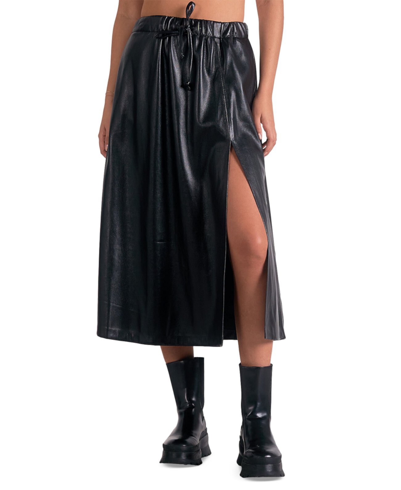 Women's Faux-Leather Slit Skirt ELAN