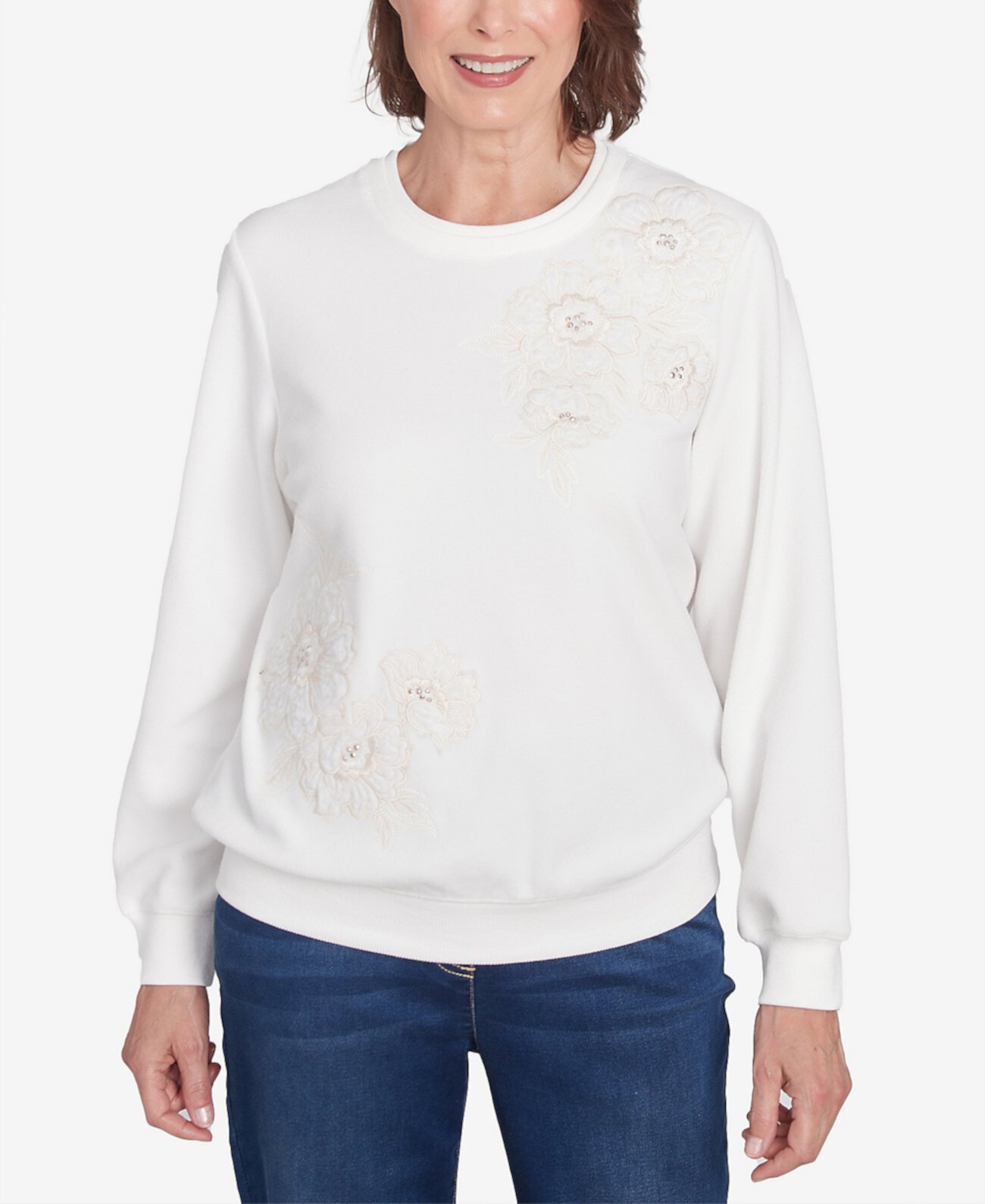 Women's Classic Sherpa Floral Embroidered Sweater Alfred Dunner