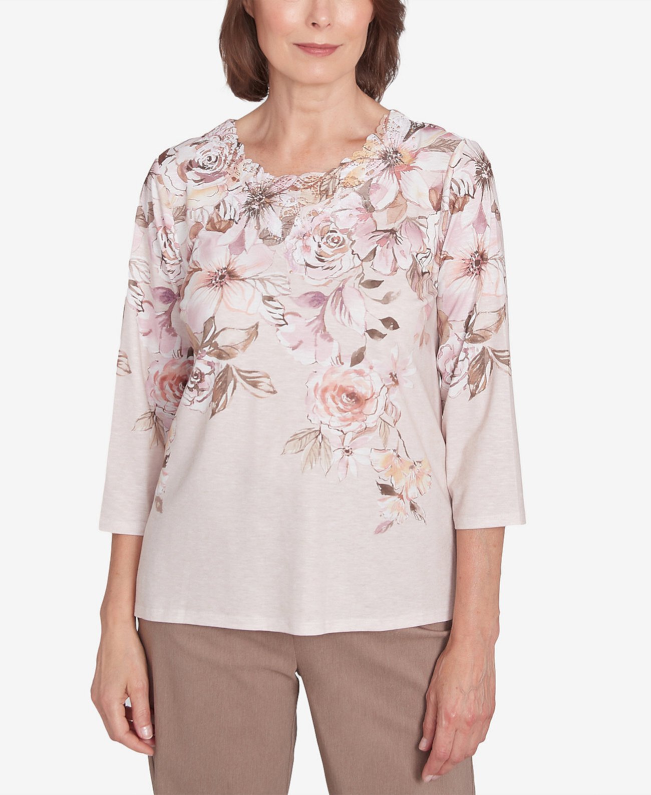 Women's Telluride Falling Floral Lace Crew Neck Top Alfred Dunner