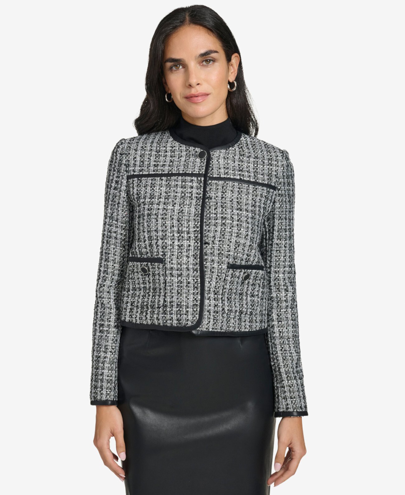 Petite Round-Neck Long-Sleeve Blazer Calvin Klein