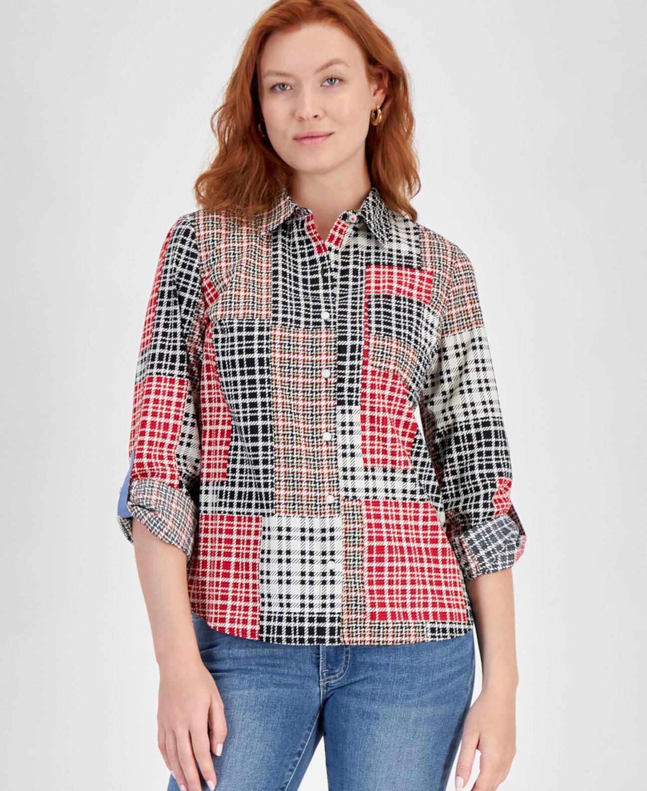 Women's Crescent Pond Plaid Roll-Tab Shirt Nautica Jeans