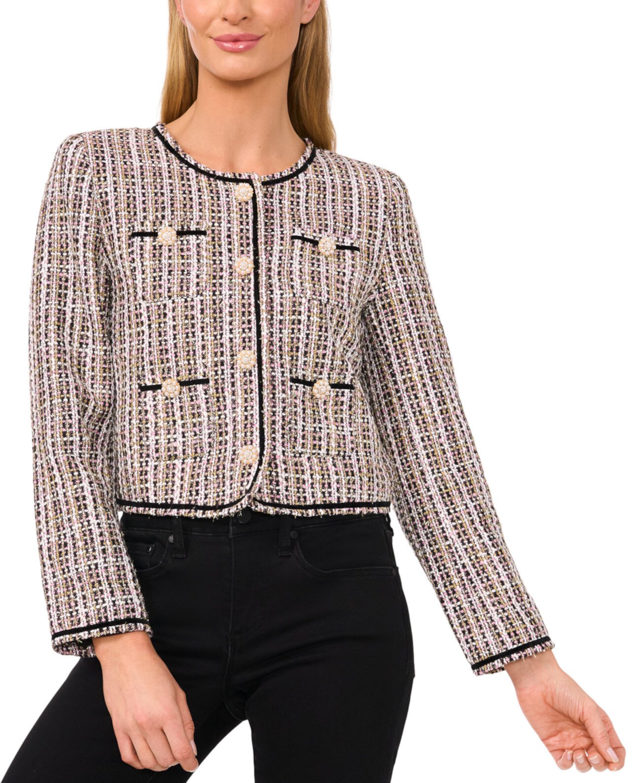 Women's Collarless Patch Pocket Tweed Jacket CeCe