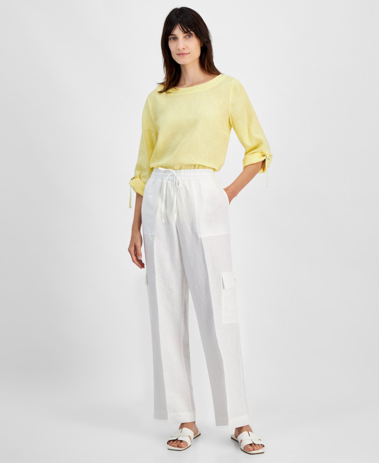 Women's Woven Linen Cargo Pants, Created for Macy's Charter Club