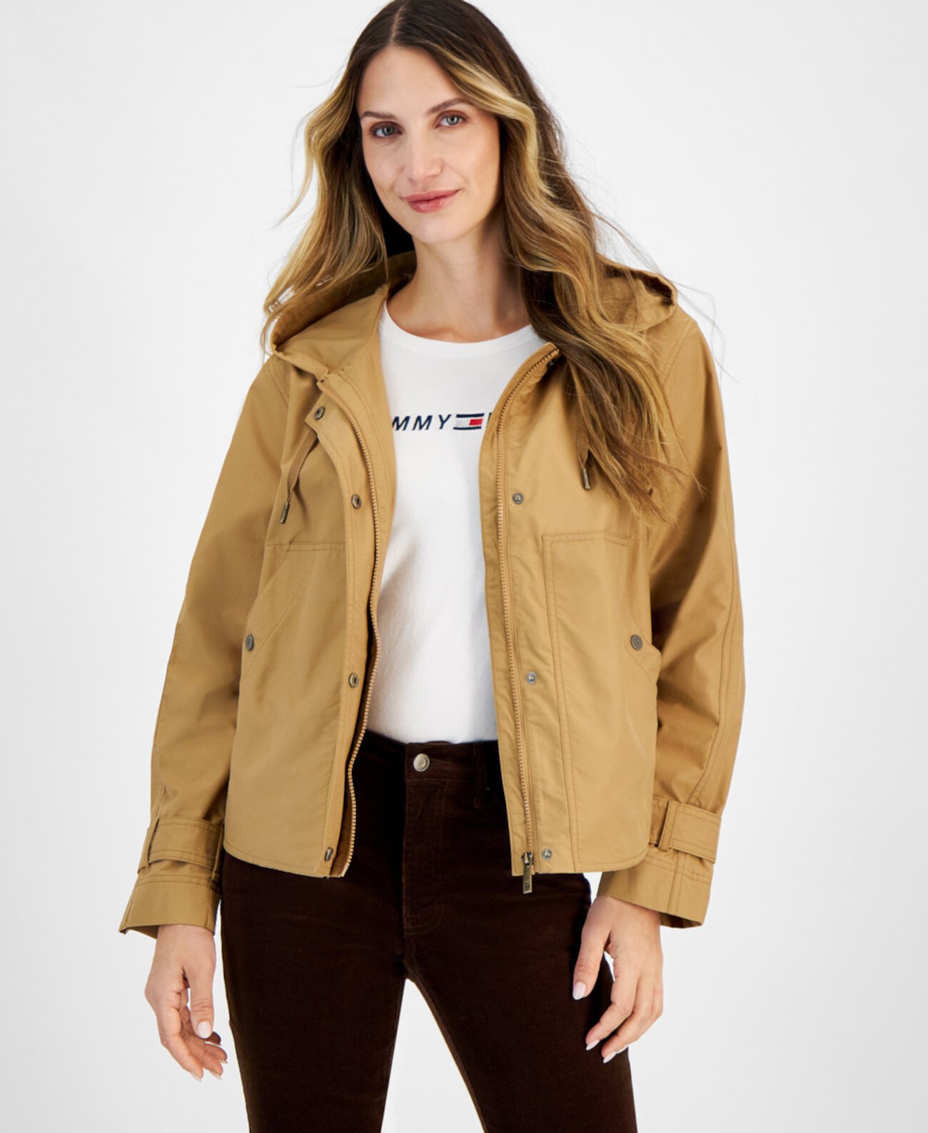 Women's Hooded Belted-Cuff Utility Jacket Tommy Hilfiger