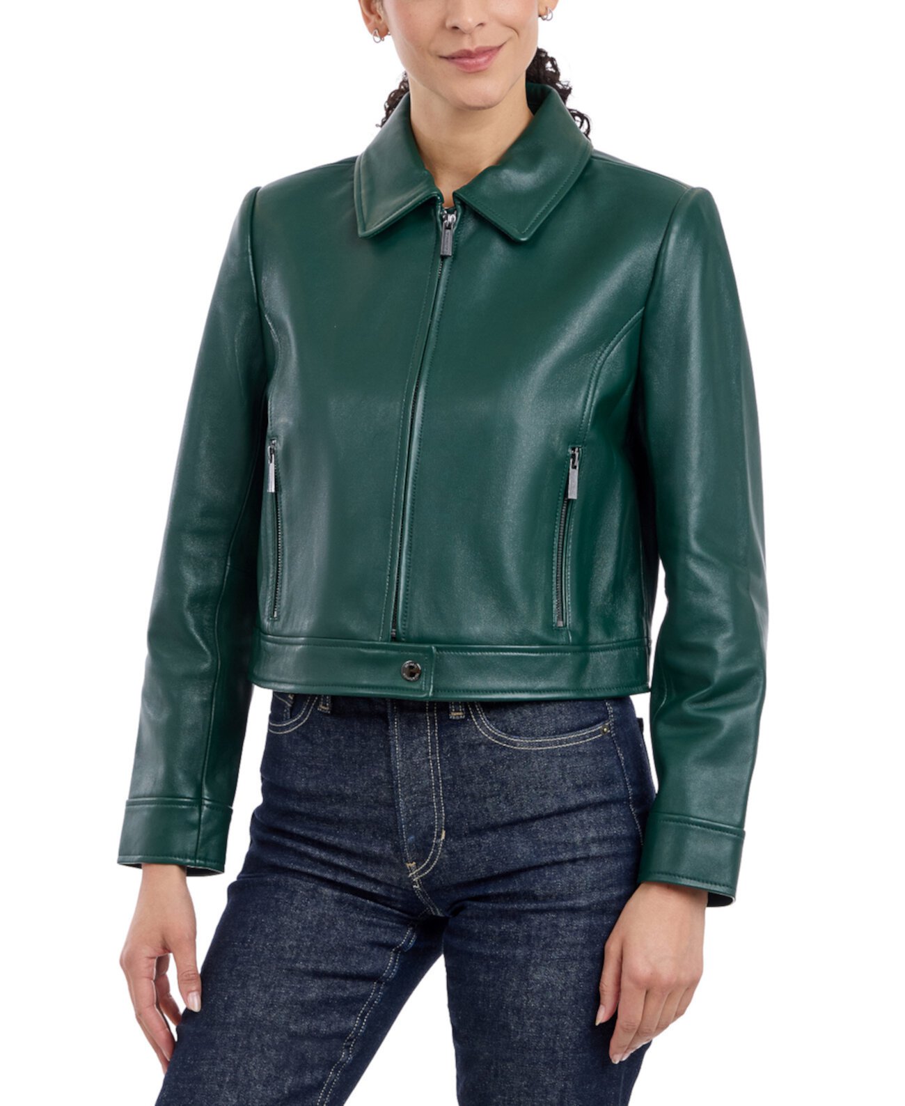 Petite Zip-Front Leather Coat Michael Kors