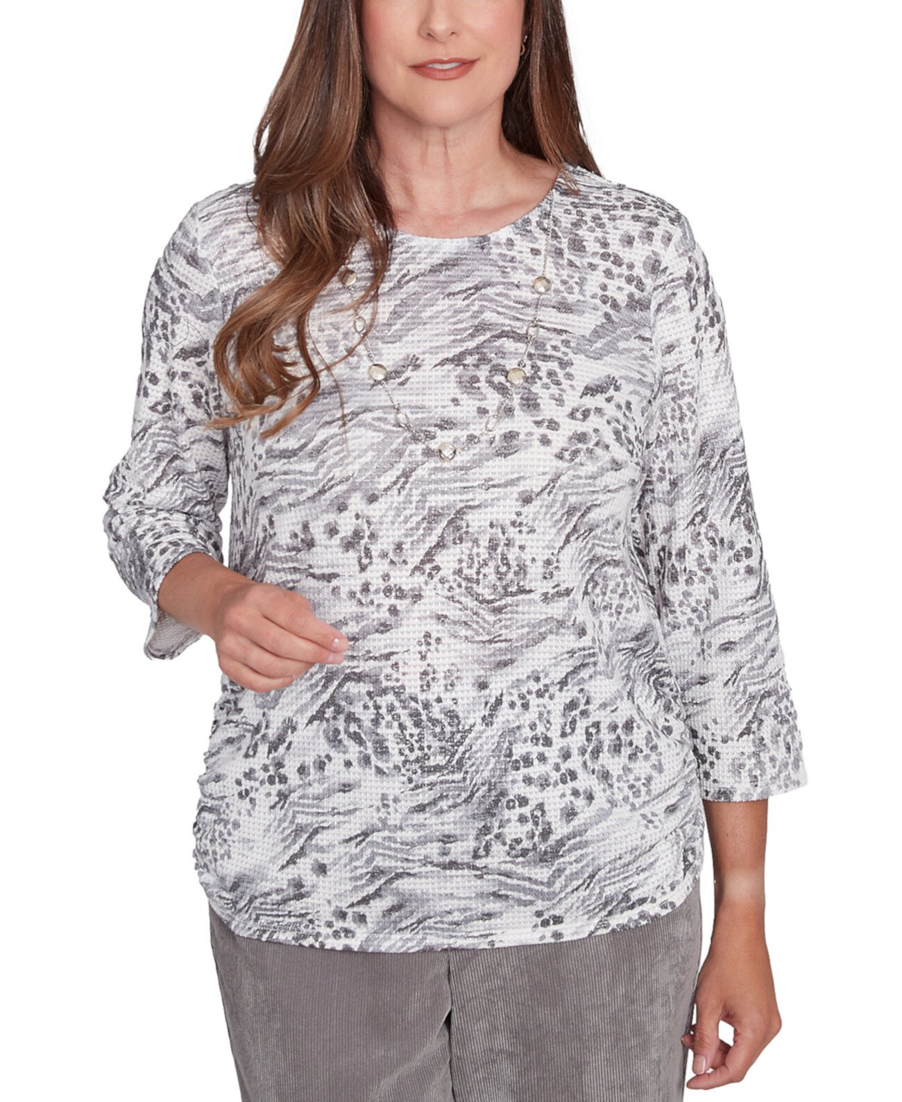 Petite Copenhagen Monotone Animal-Print Top Alfred Dunner