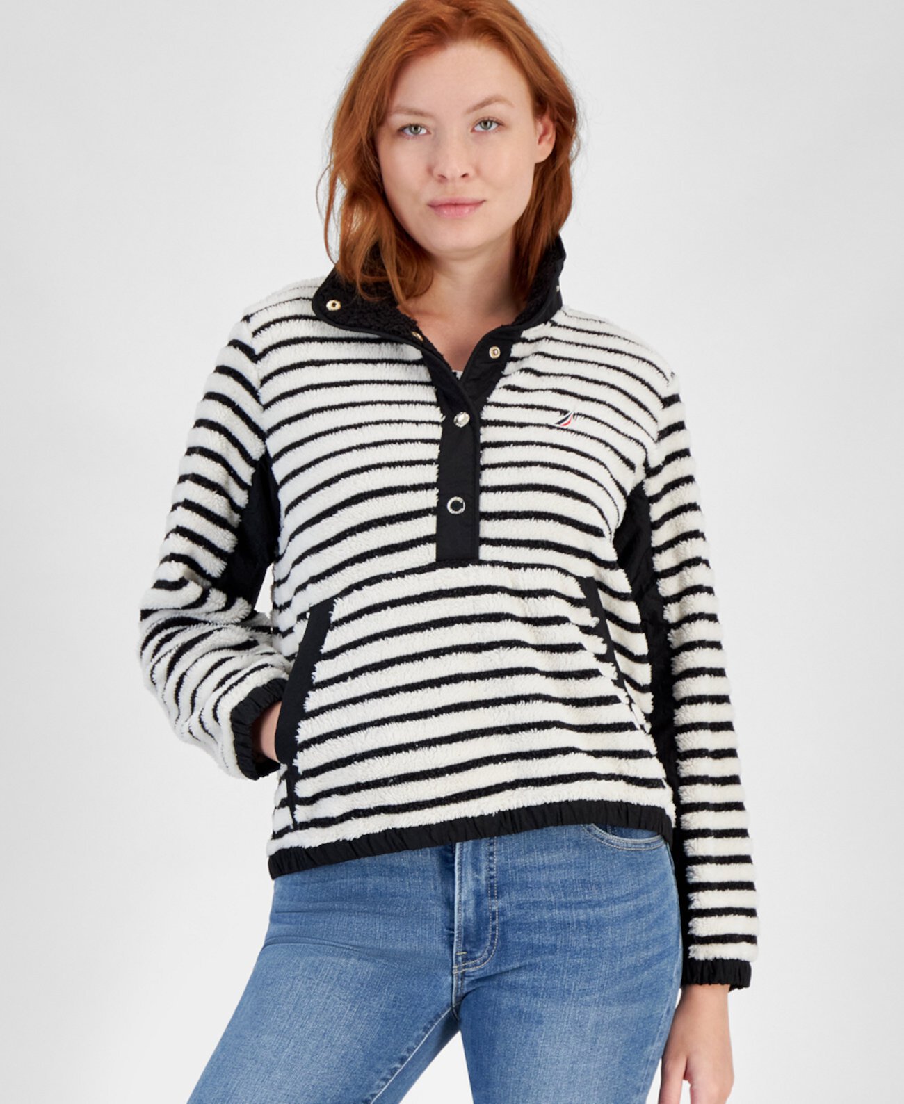 Women's Striped Pullover Sherpa Jacket Nautica Jeans